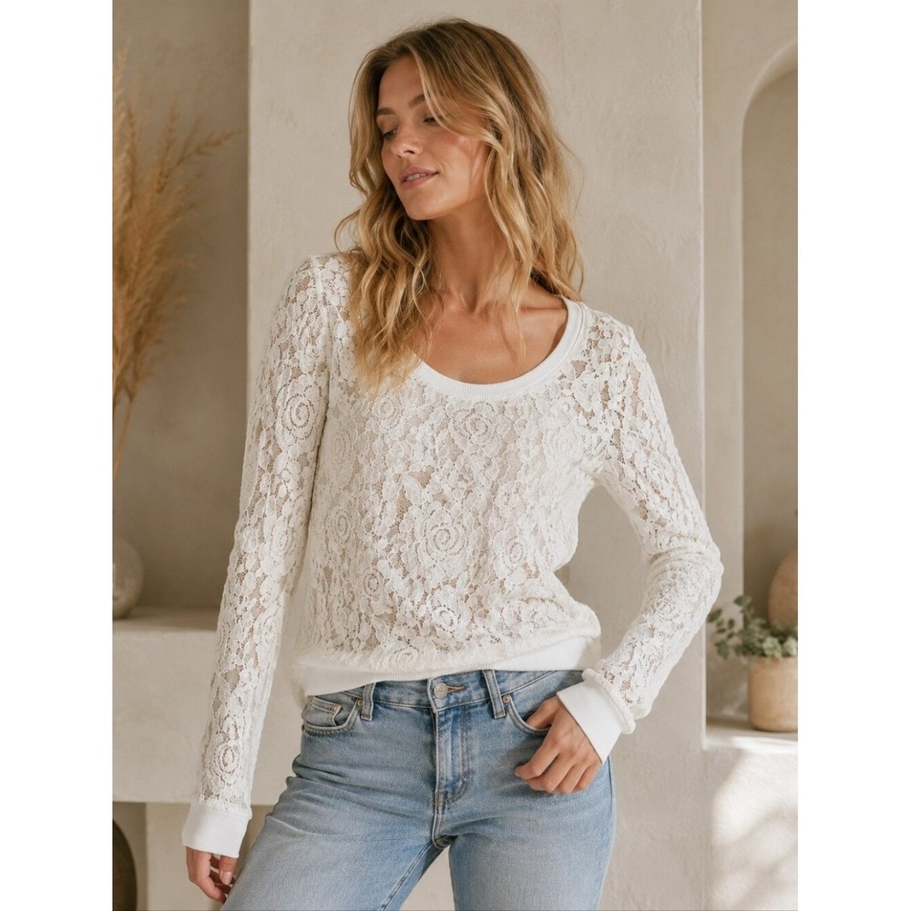 Denim & Supply‎ Ralph Lauren White Lace Long-Sleeve Top SZ L
